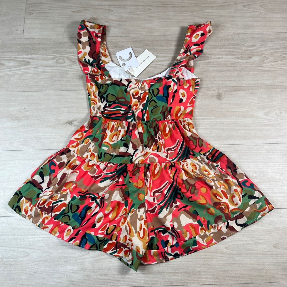 Commense Abstract Print Ruffle Strap Romper Multi Color XS NWT - Picture 4 of 10